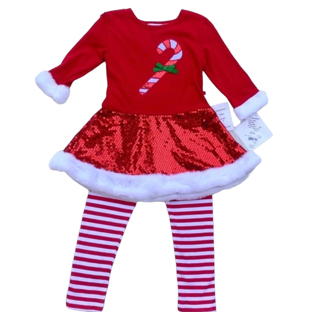 Blueberi Boulevard  Girls Red & White Sequin Candy Cane Holiday Set Size 4